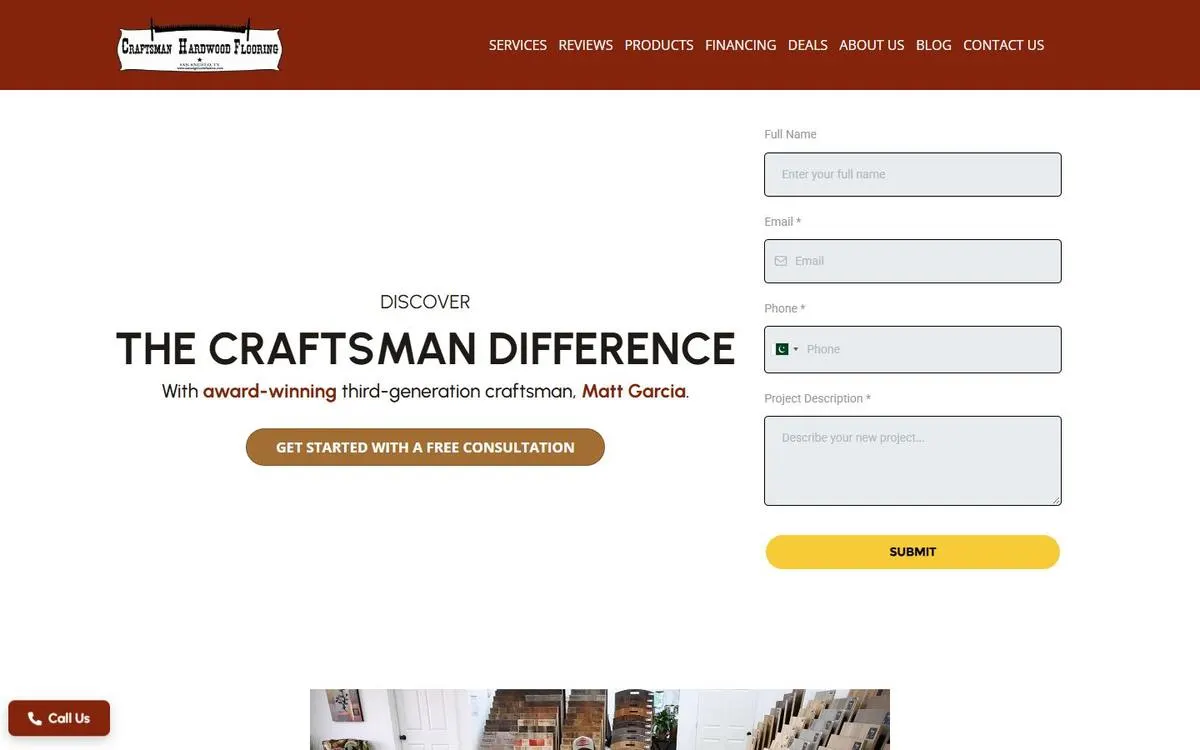 Craftsman Hardwood Floors website homepage