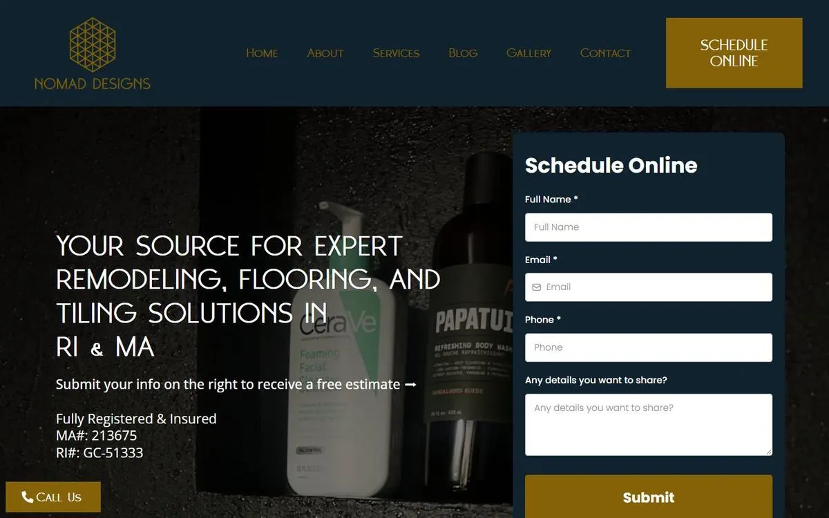 Nomad Designs website homepage