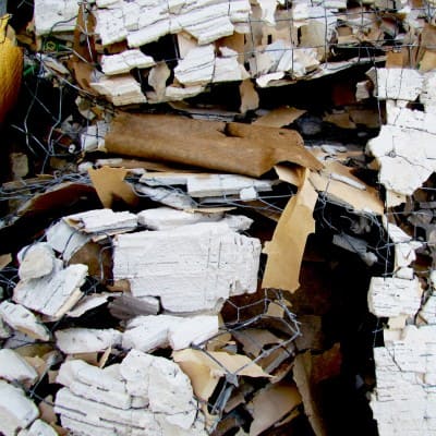 Construction debris with drywall and scrap materials