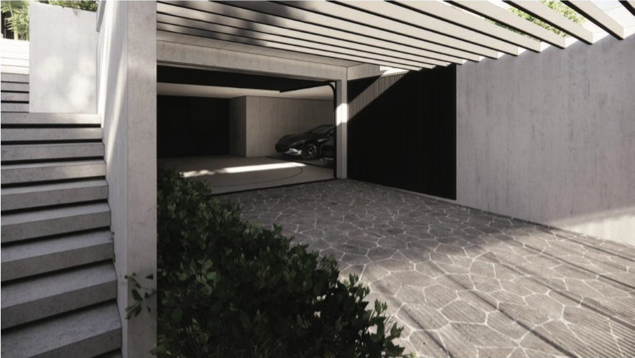 Sculptural basement garage