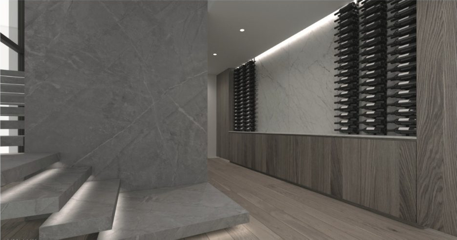 Refined entrance foyer with marble feature wall