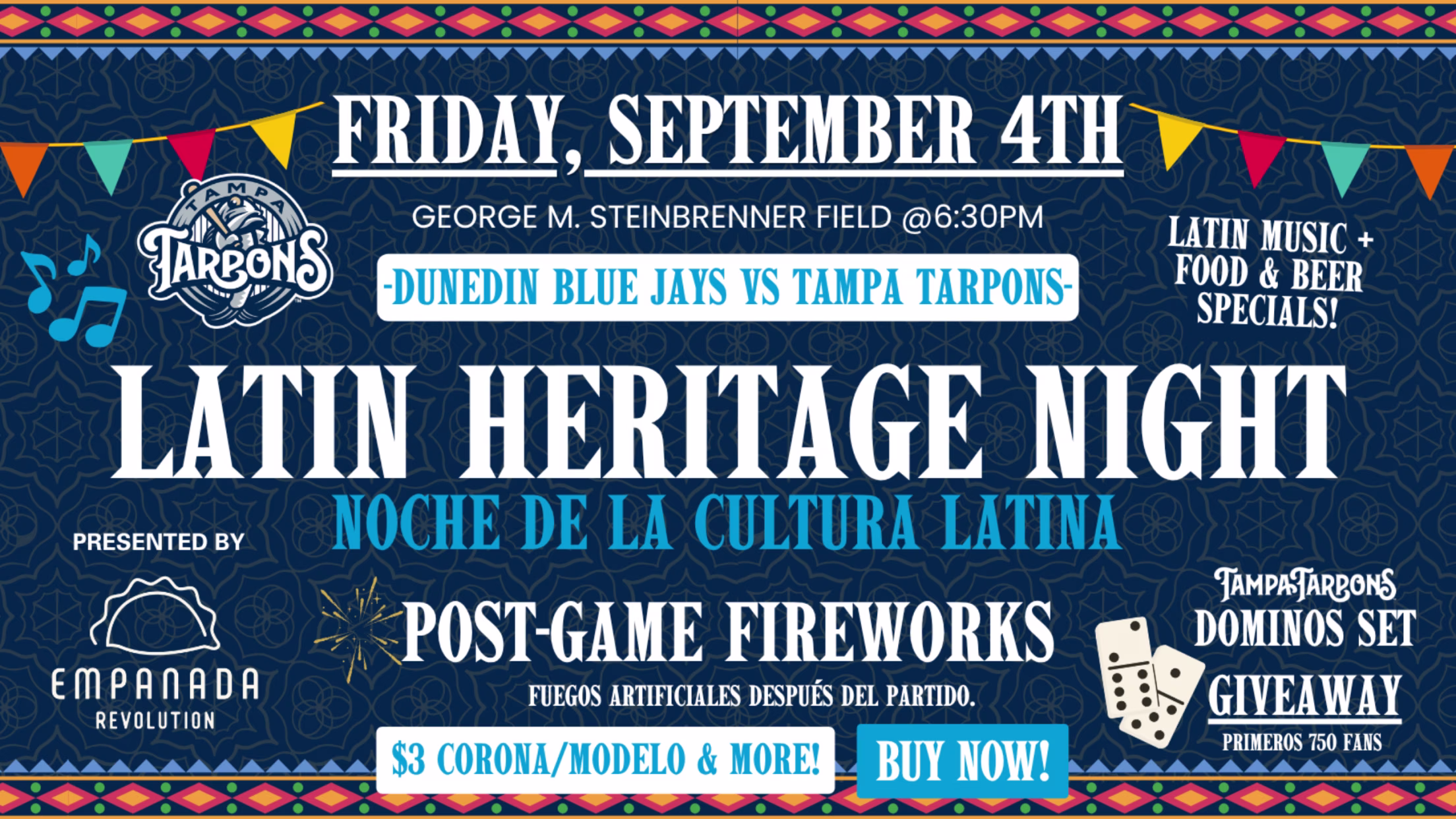 Tampa Tarpons Latin Heritage Night — Friday, September 4, George M. Steinbrenner Field, 6:30 PM
