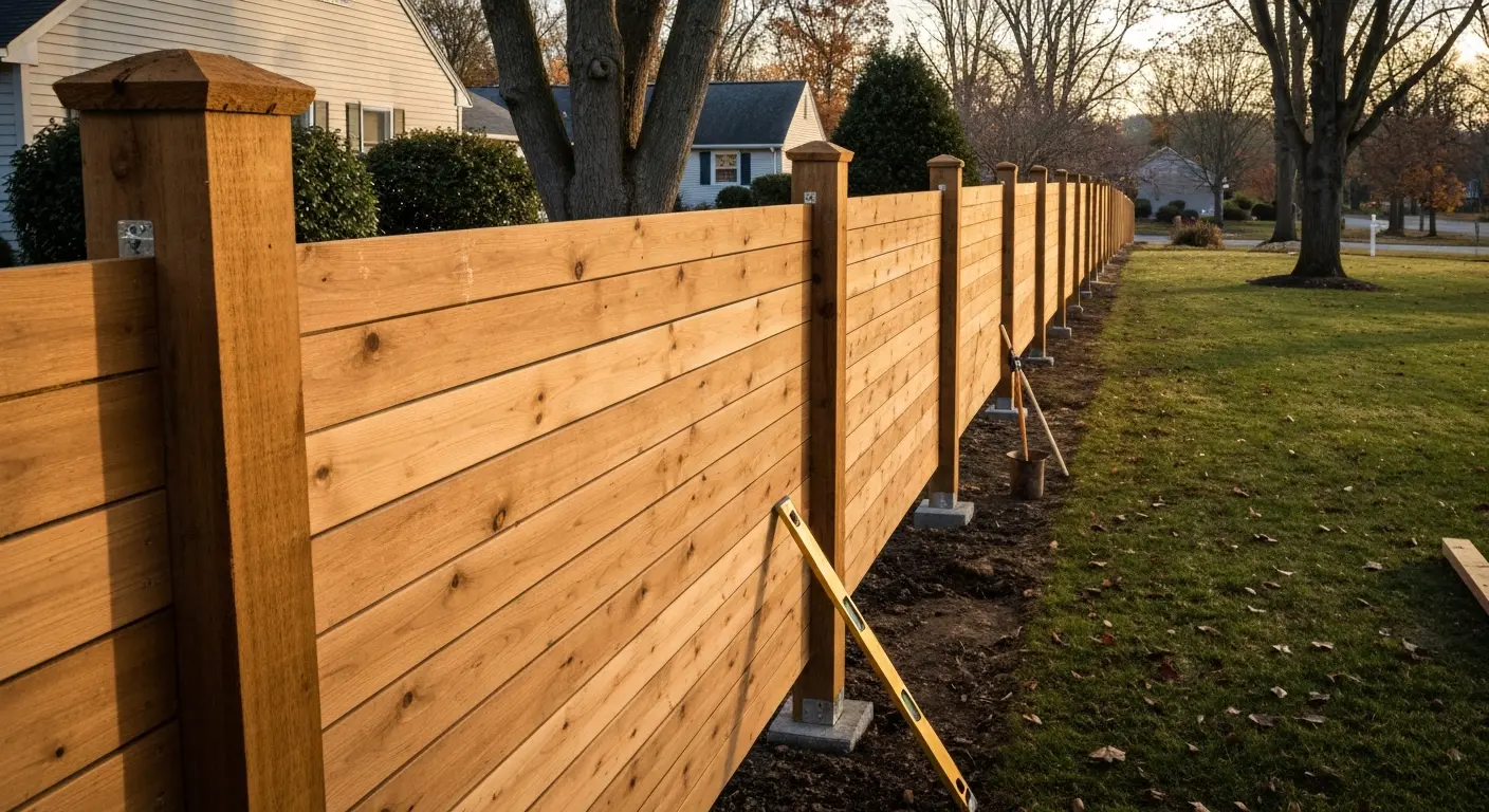 Residential wooden fence installation