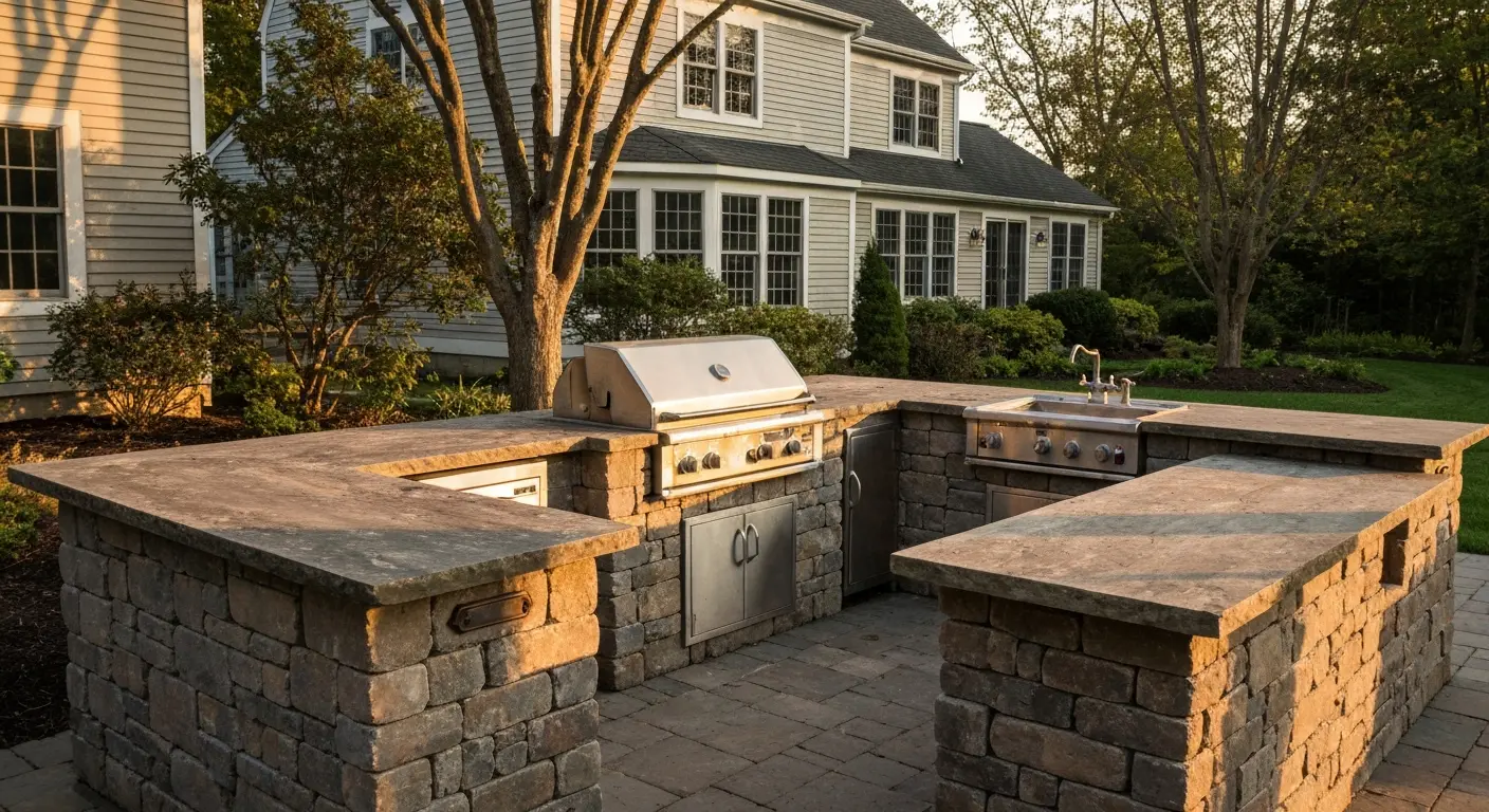 Outdoor kitchen with stone countertop
