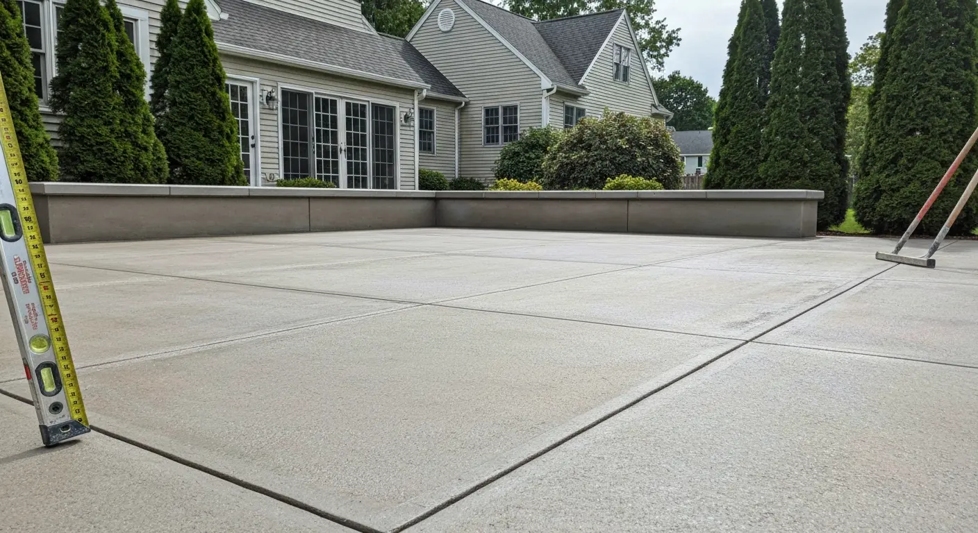 Custom concrete patio with integrated seating