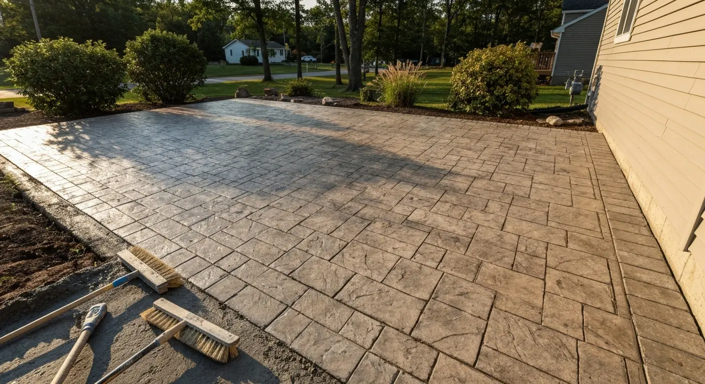 Stamped concrete patio installation