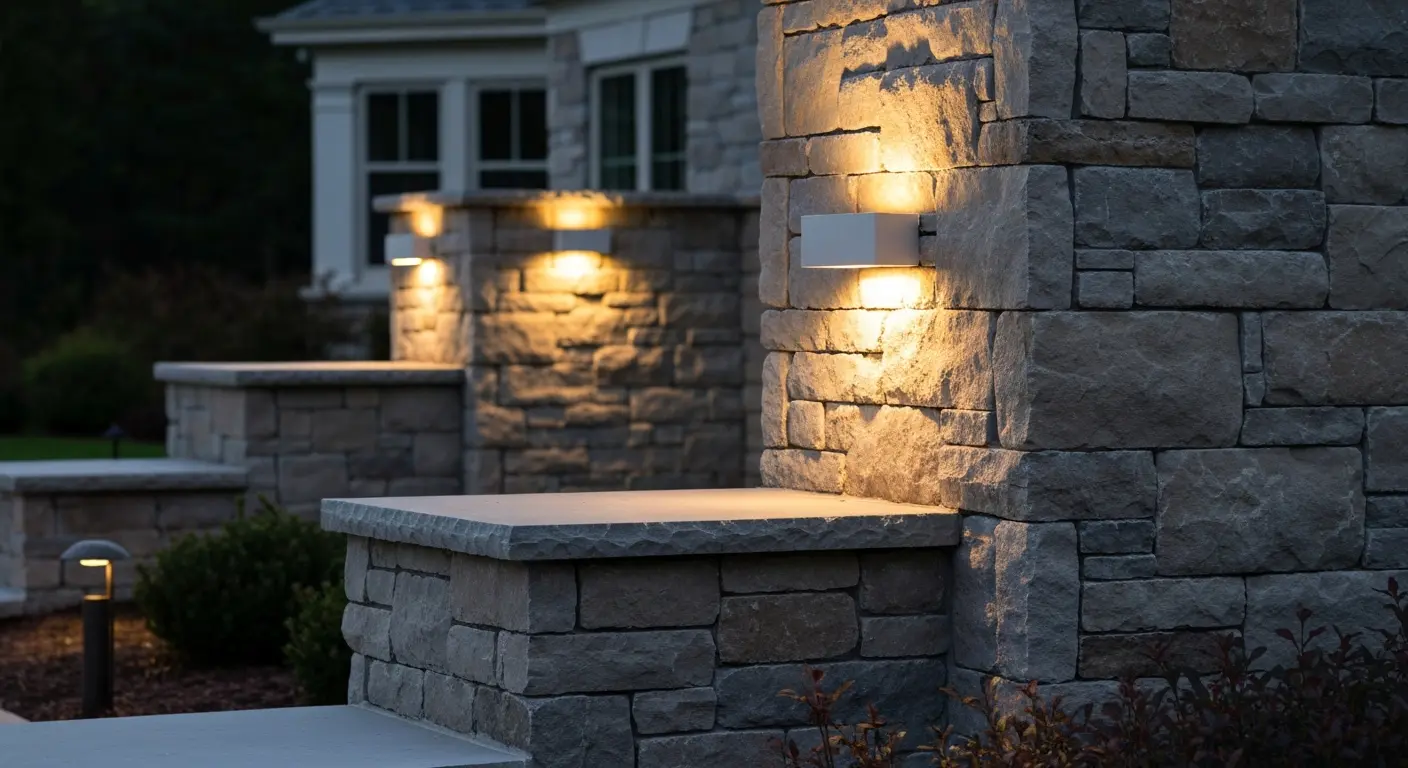 Accent lighting on stone features in Clifton Park