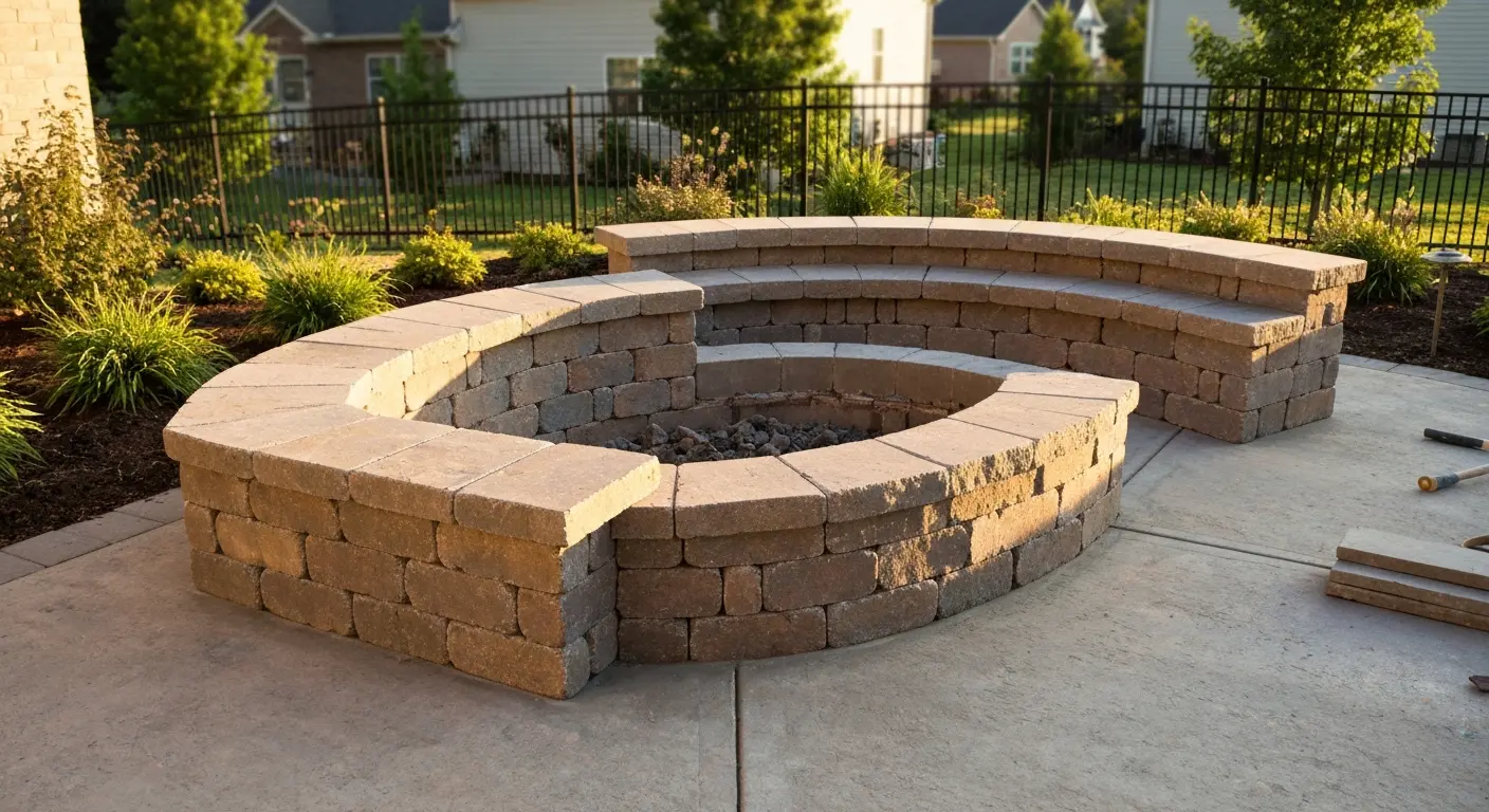 Stone firepit with seating