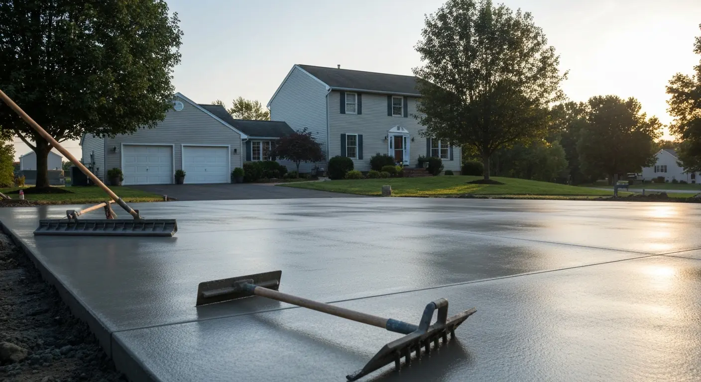 New concrete driveway installation