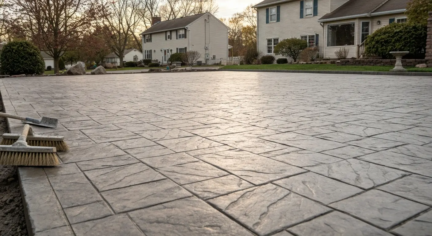 Stamped concrete patio installation