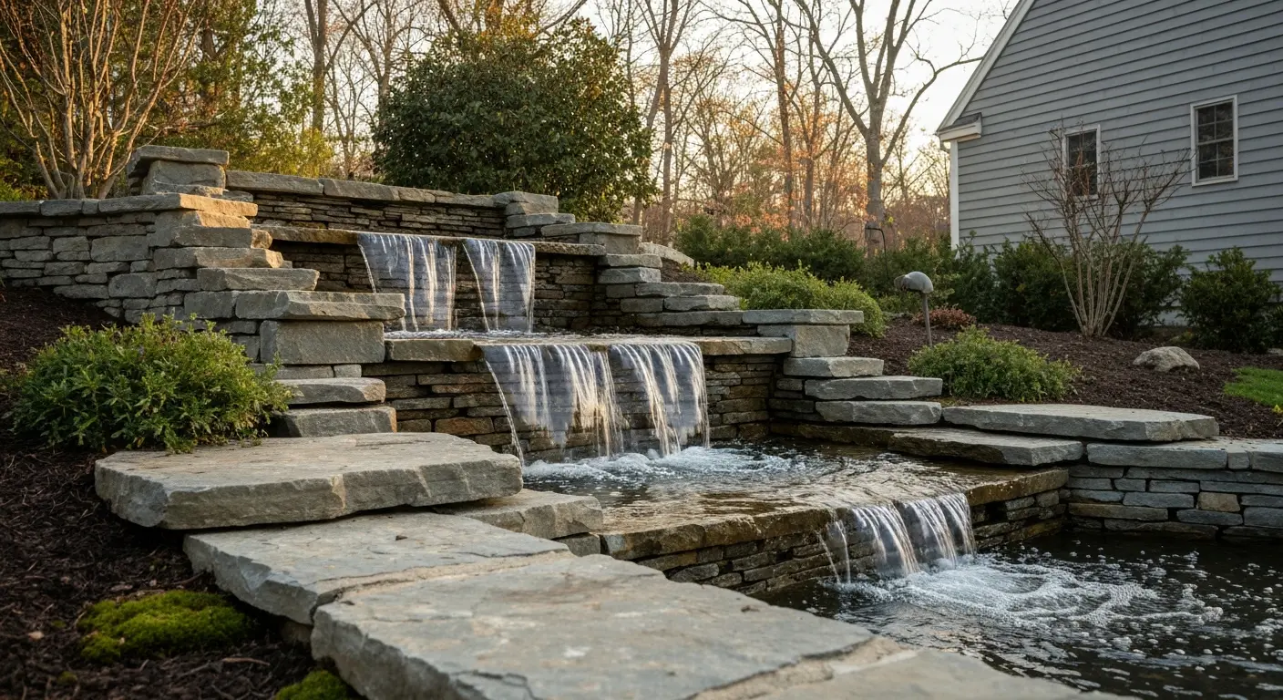 Custom waterfall in backyard