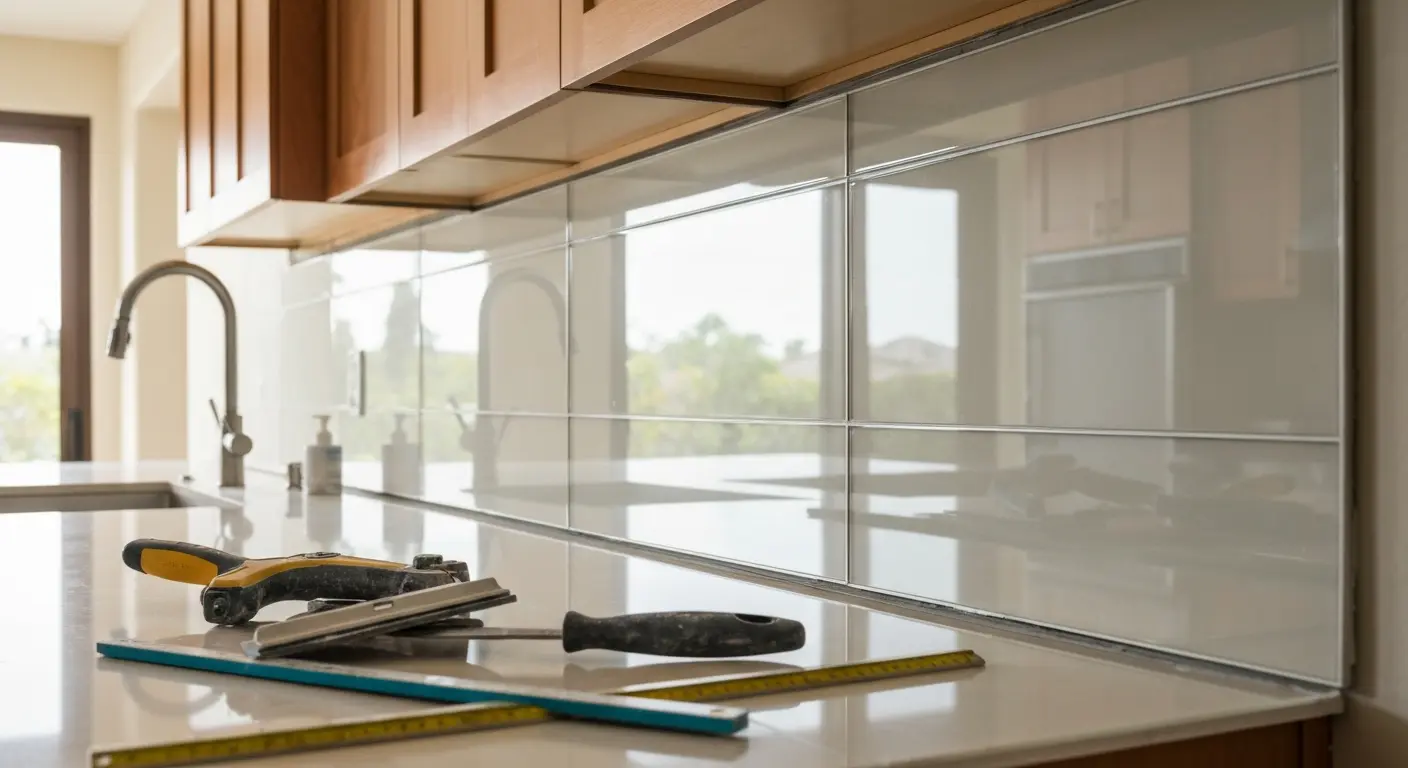 Glass backsplash installation