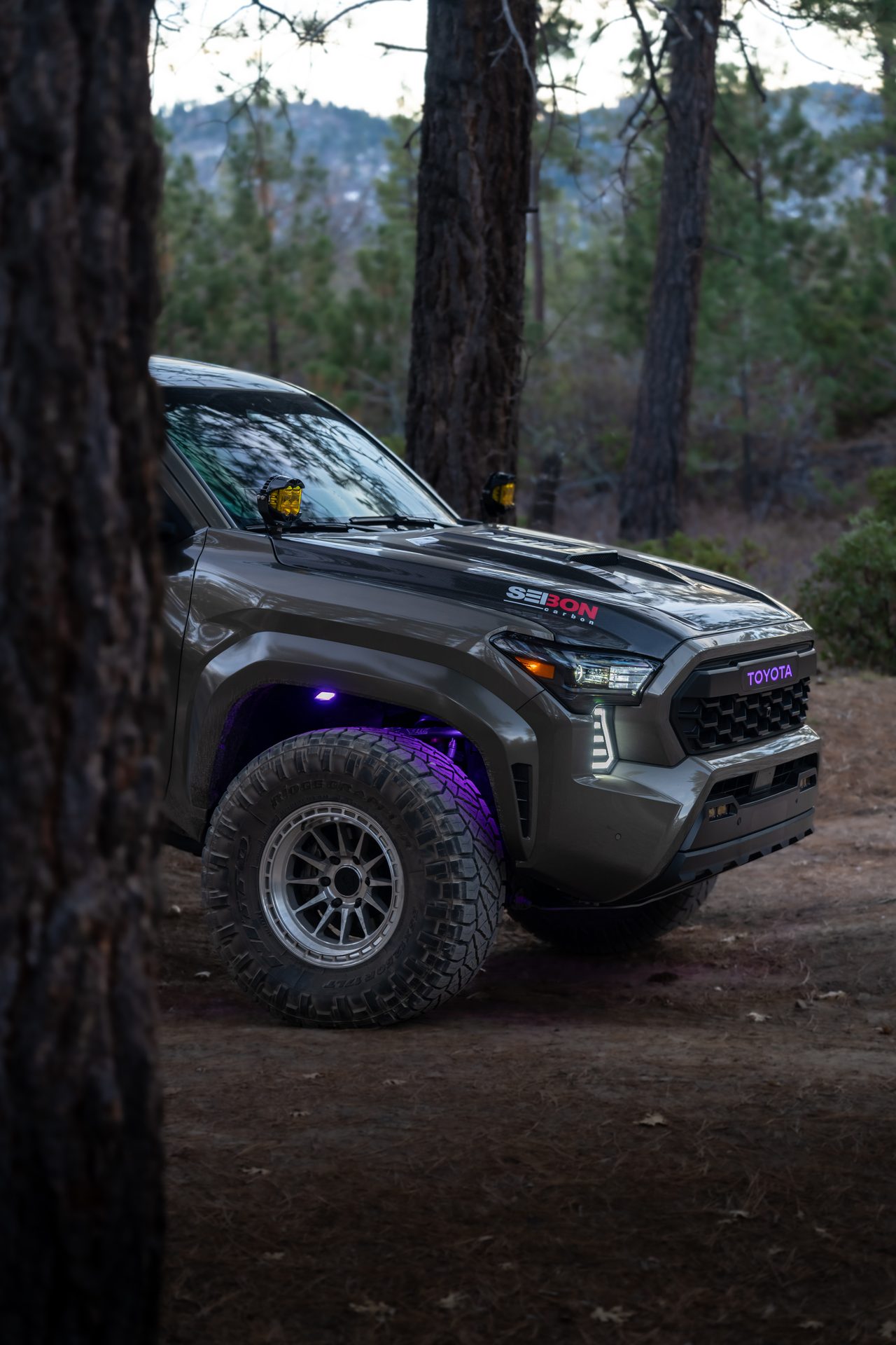 Custom truck lit in the dark