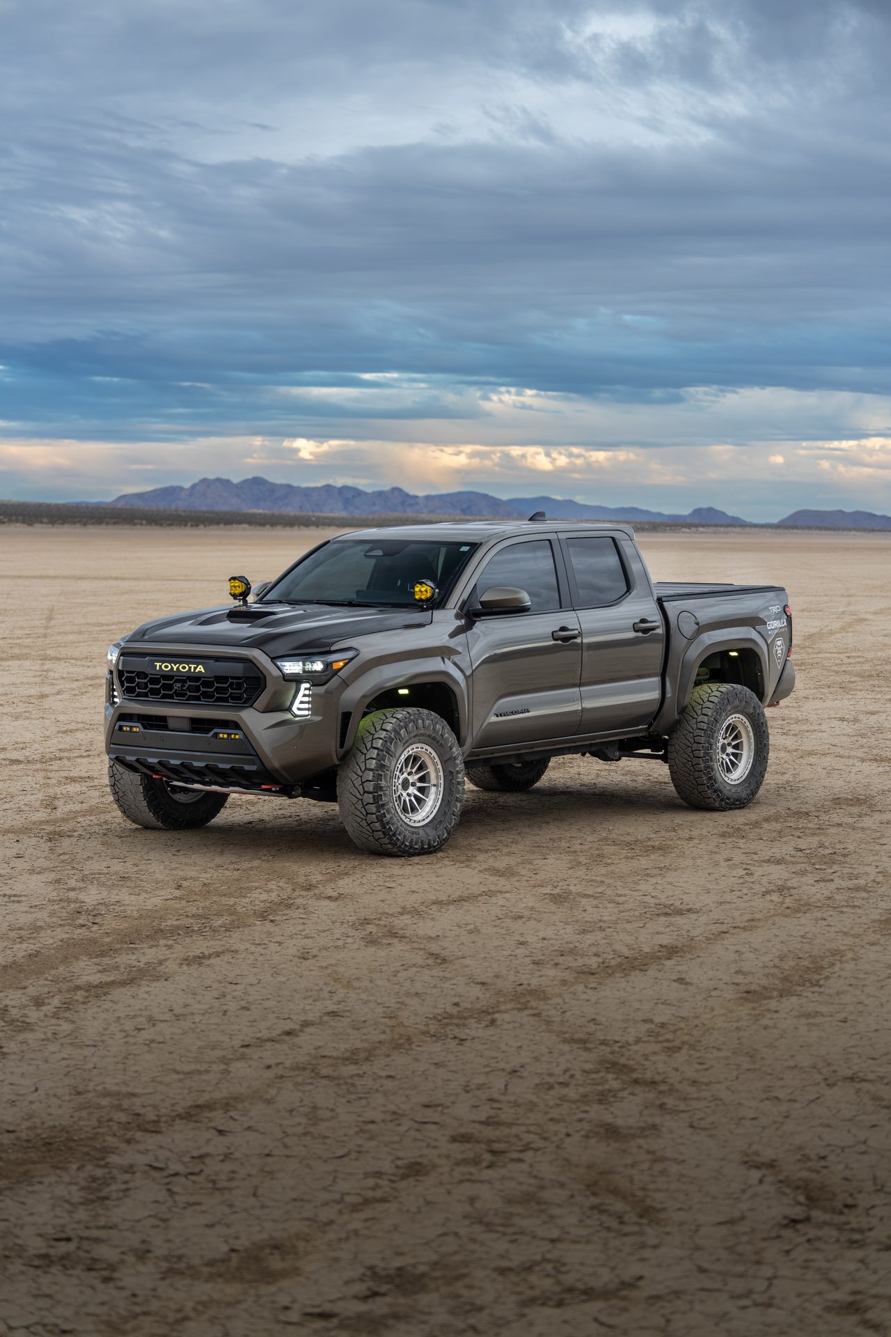 A Gorilla Motorsports custom truck at dusk
