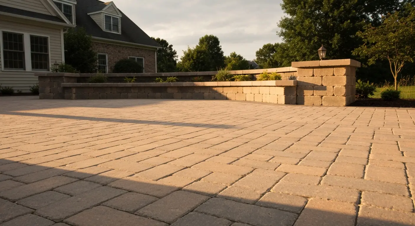 Paver patio with built-in seating wall
