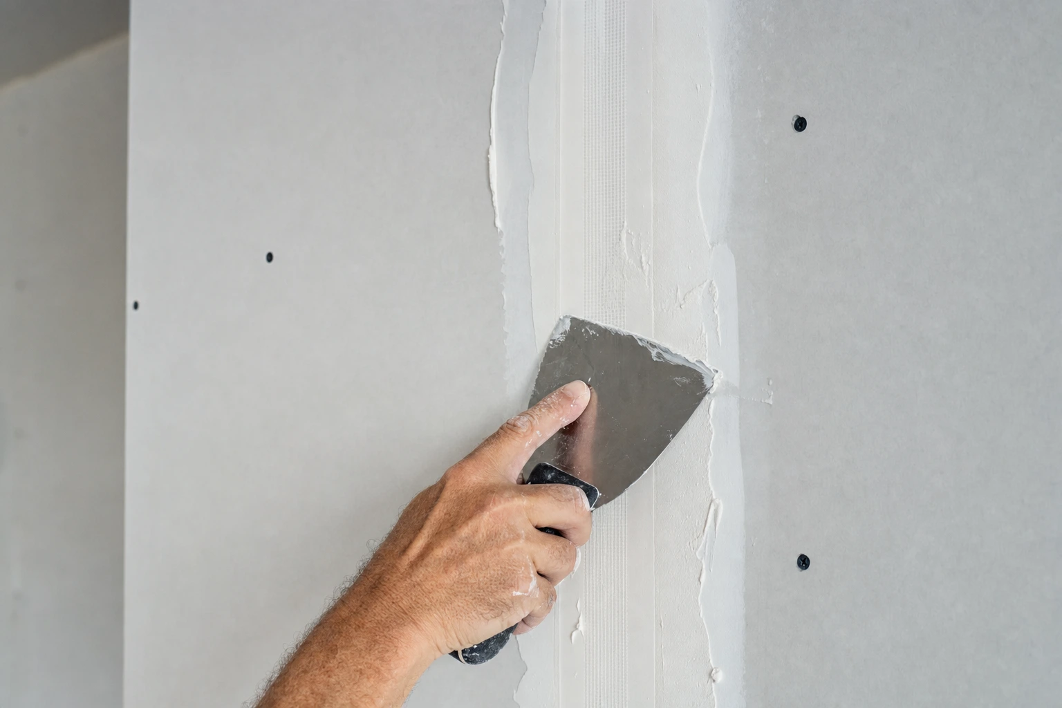 Drywall taping and mudding before painting