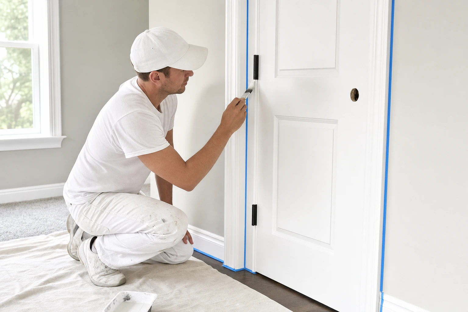 Professional trim and door painting inside a home