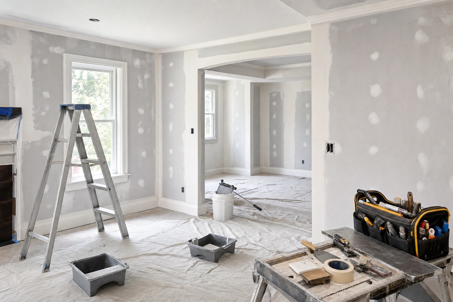 Drywall and painting preparation during a home remodel