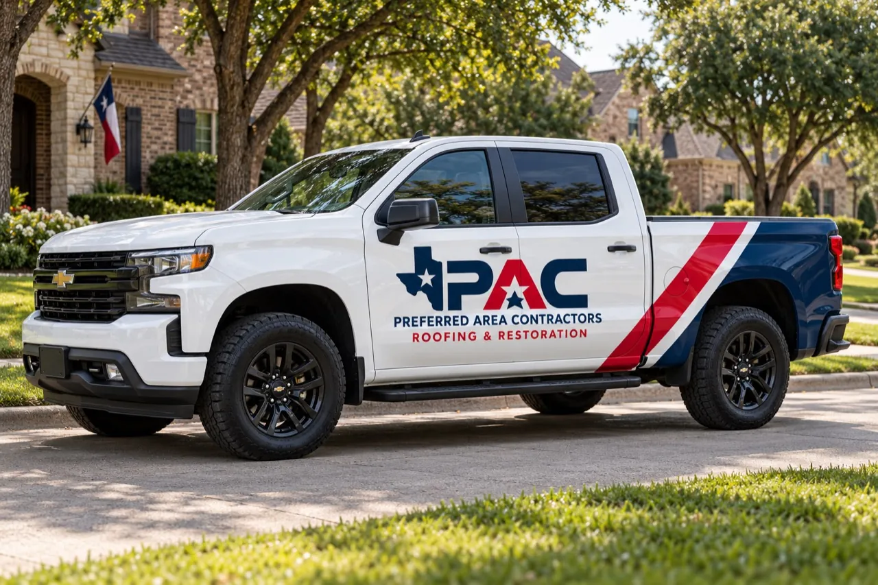 PAC-branded white pickup with navy and red graphics