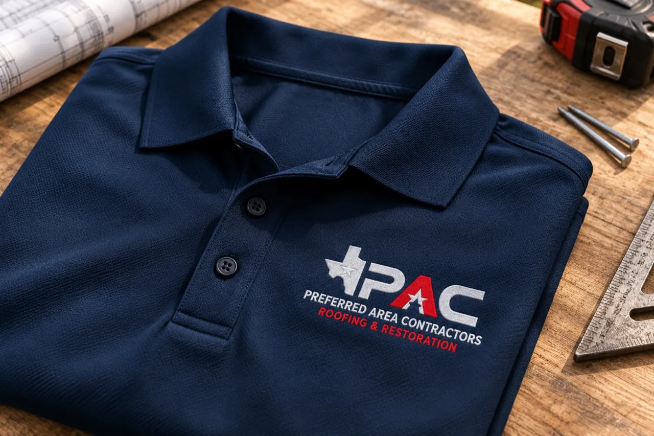 navy polo with embroidered PAC branding