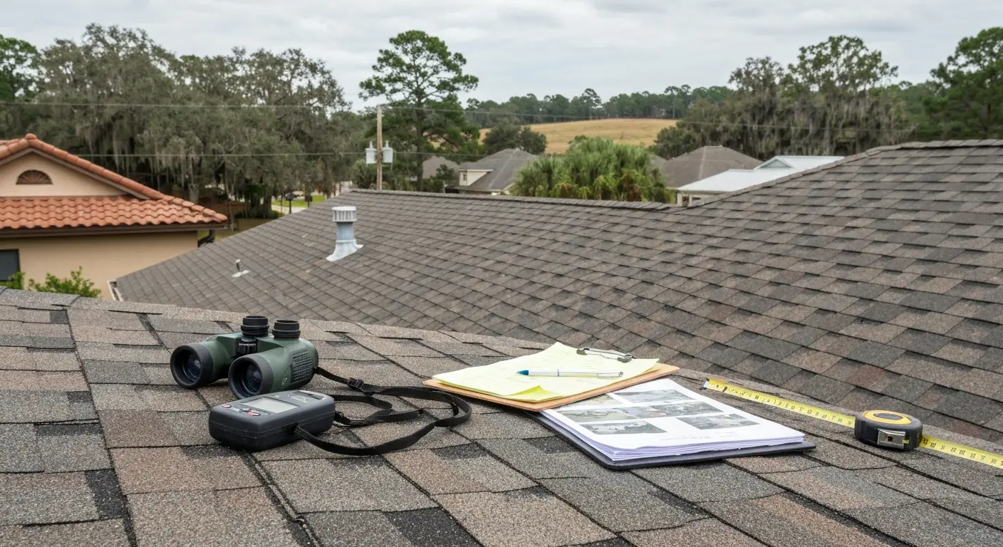 Residential roof inspection in progress