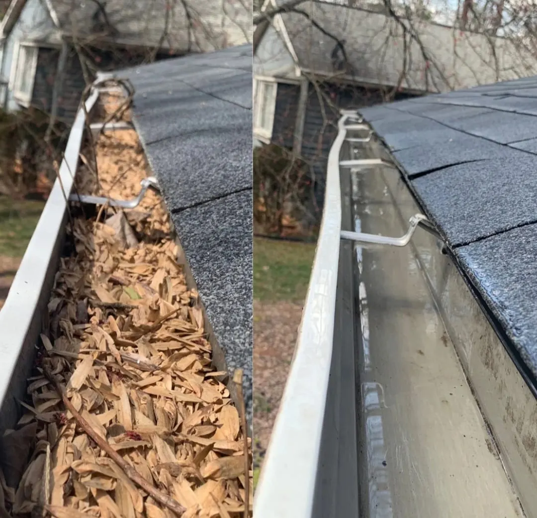 Gutter before and after cleaning in Metro Vancouver