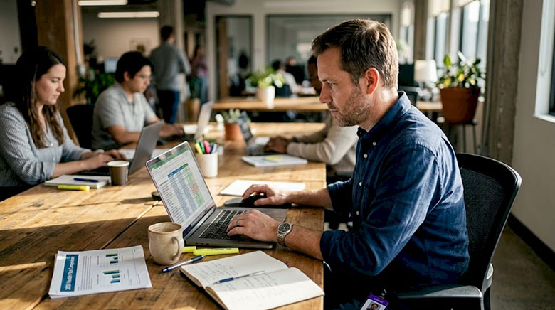 Office manager comparing HMO plan features Office manager comparing HMO plan features