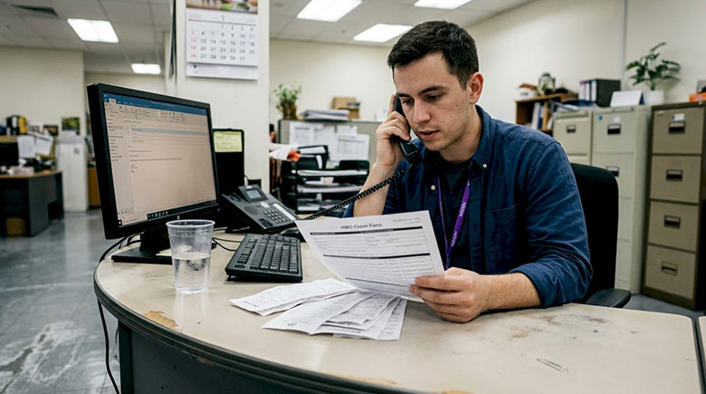 Employee submitting HMO claim in office