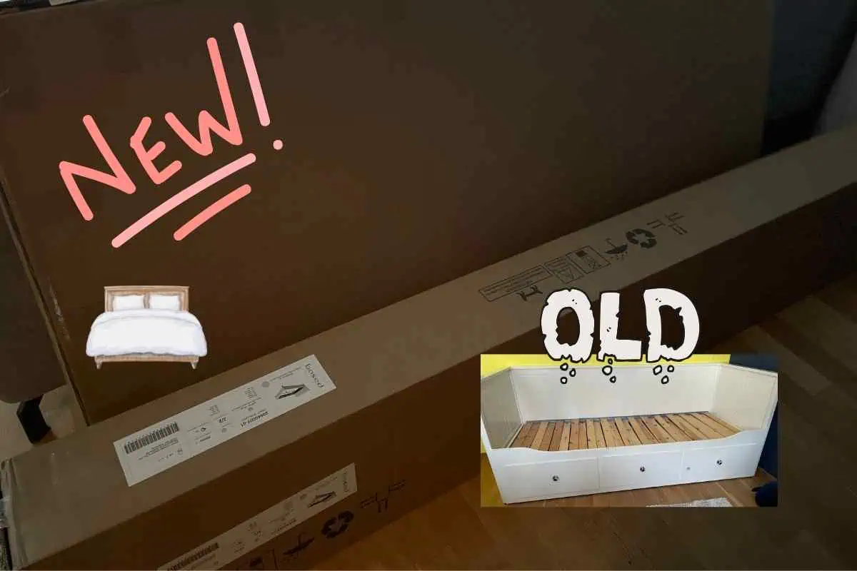 Altes Einzelbett und neues Doppelbett.