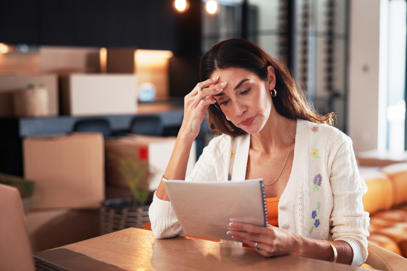 Business owner reviewing financials with concern Business owner reviewing financials with concern