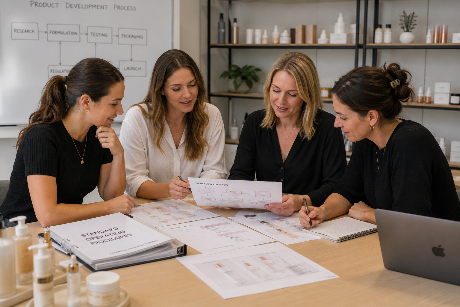 Team members reviewing documented processes and workflows together.