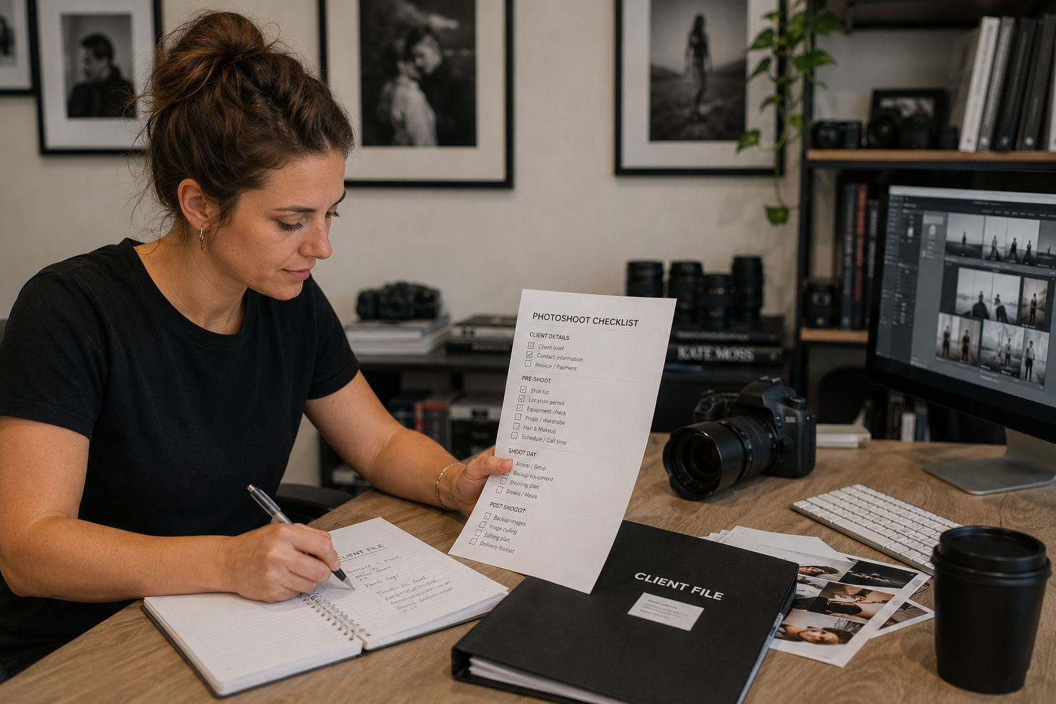 Team member using a checklist while reviewing client documentation. Team member using a checklist while reviewing client documentation.