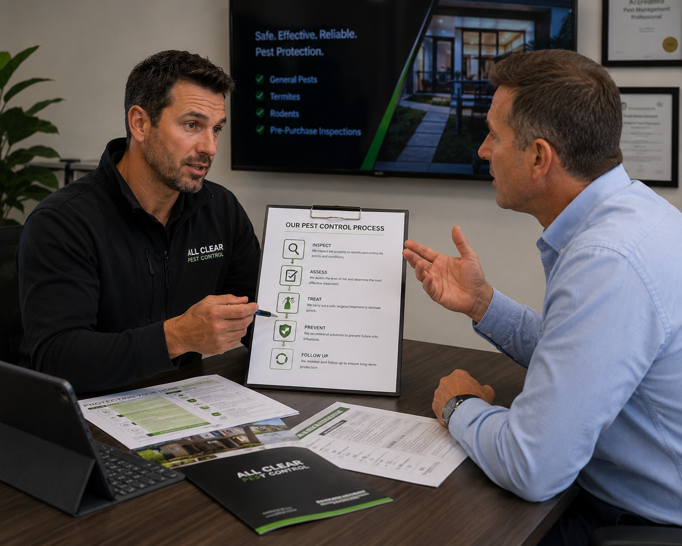 Client asking questions during a meeting while a team member explains the process. Client asking questions during a meeting while a team member explains the process.