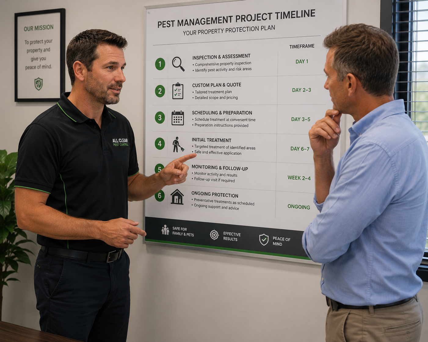 Business owner and client reviewing a clear project timeline together. Business owner and client reviewing a clear project timeline together.