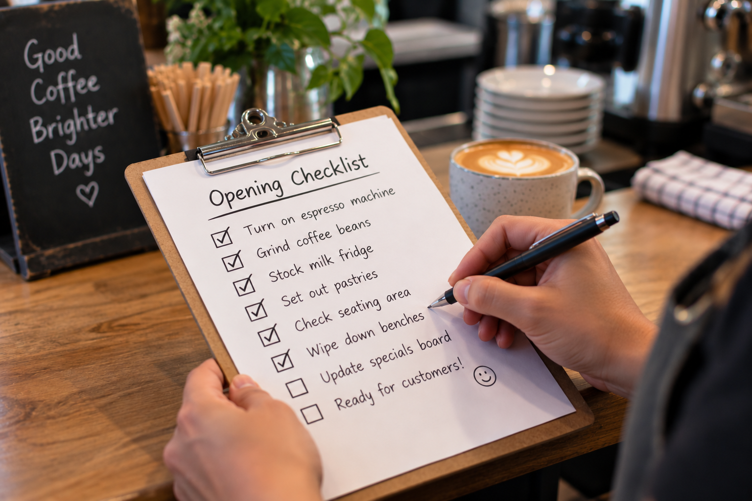 Close up of opening checklist