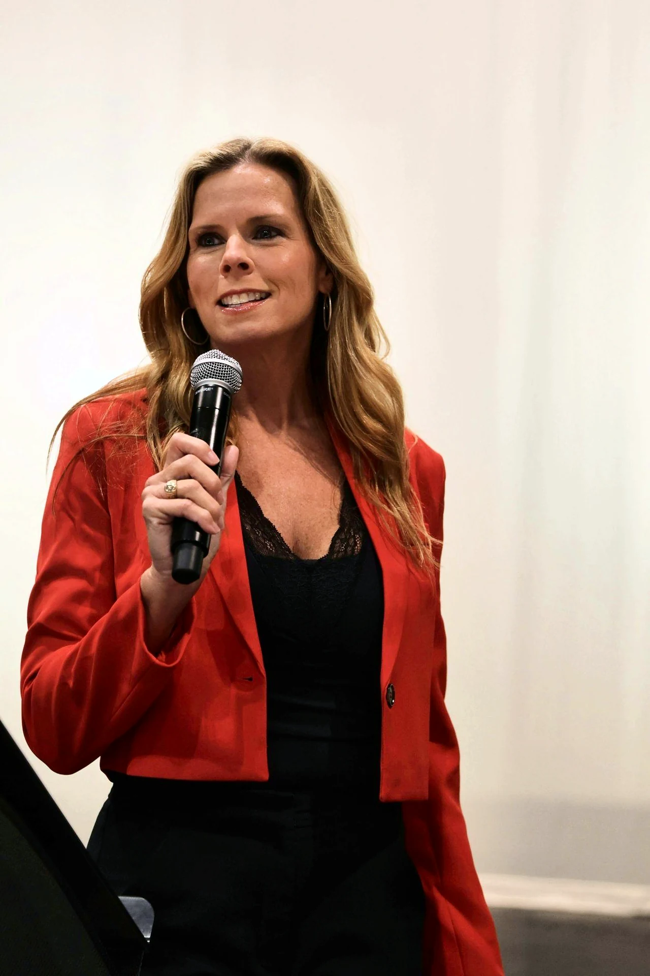 Karen Michelle in a red jacket