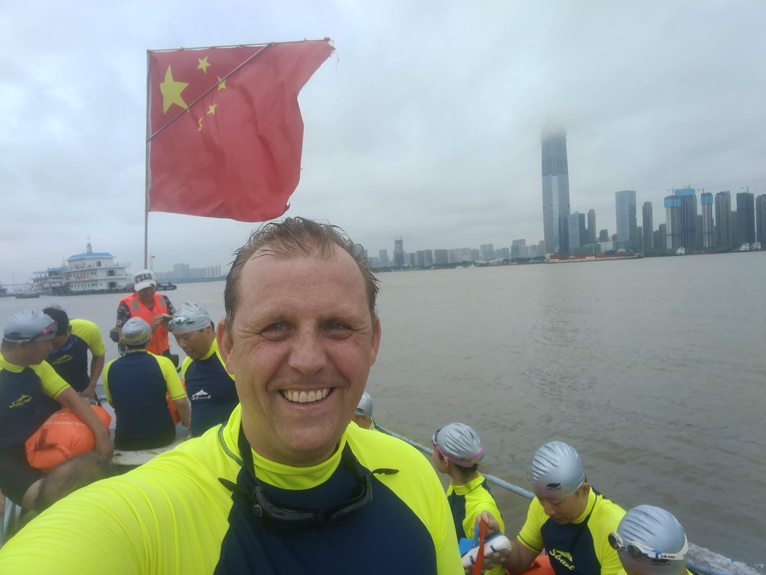 Jonathan swimming the Yangtze River in Wuhan, China