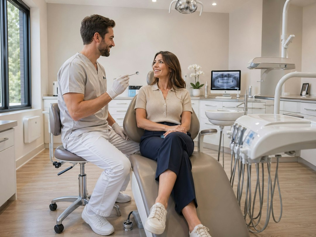 Dentist in conversation with a patient
