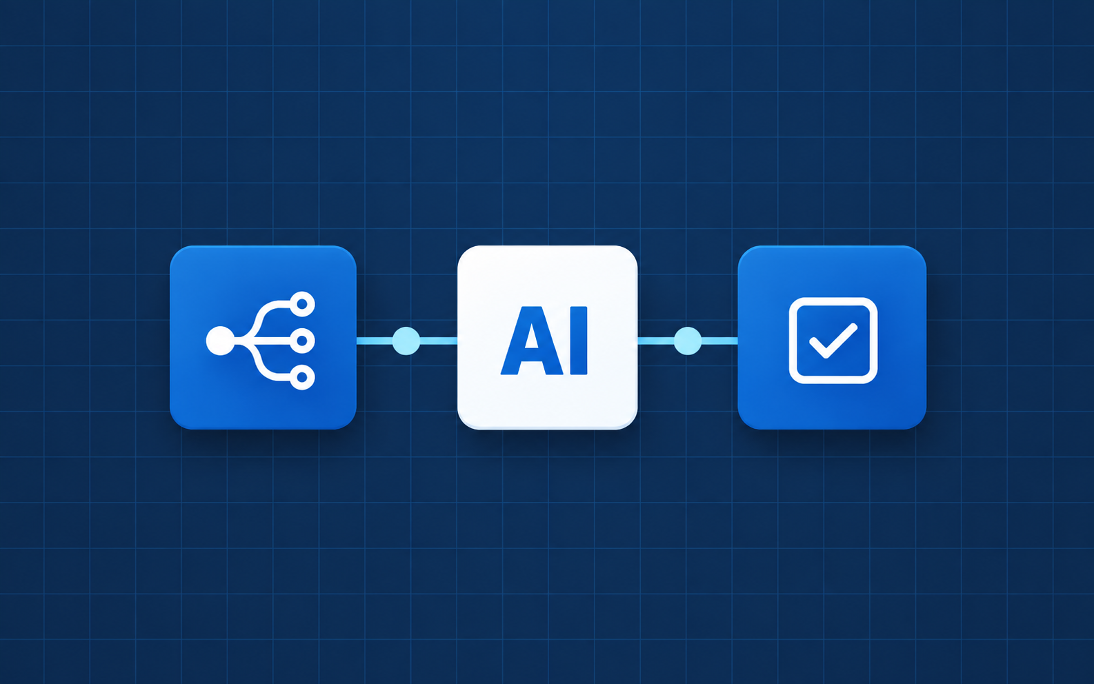 Illustration of a business workflow moving through AI support to a review step