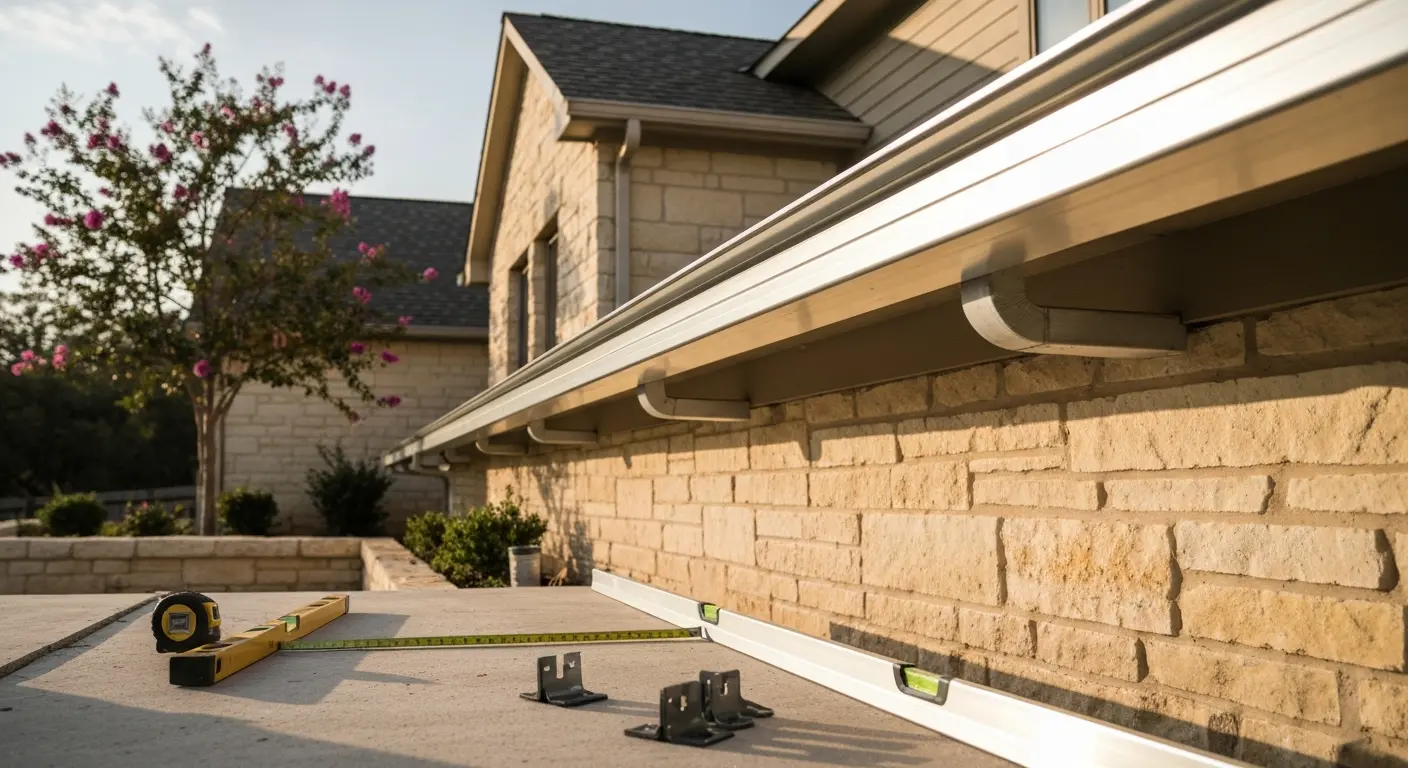 Gutter installation on North Austin ranch home