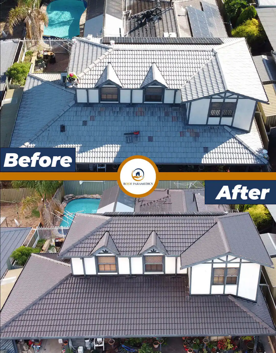 Roof restoration before and after project