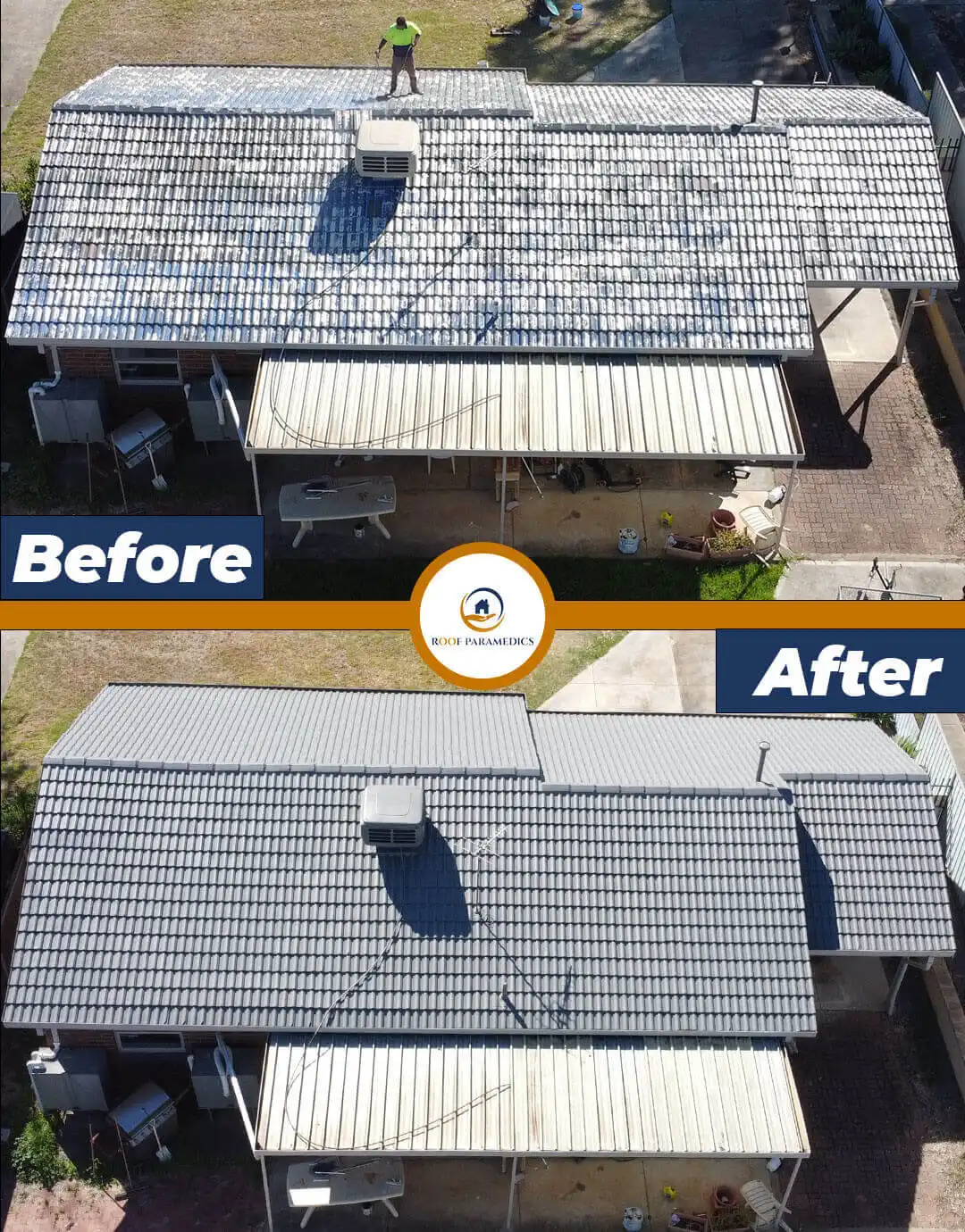 Roof restoration before and after project
