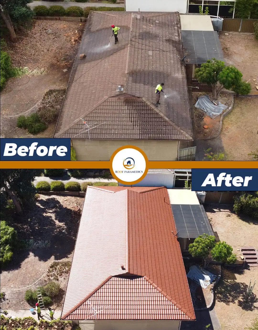 Roof restoration before and after project