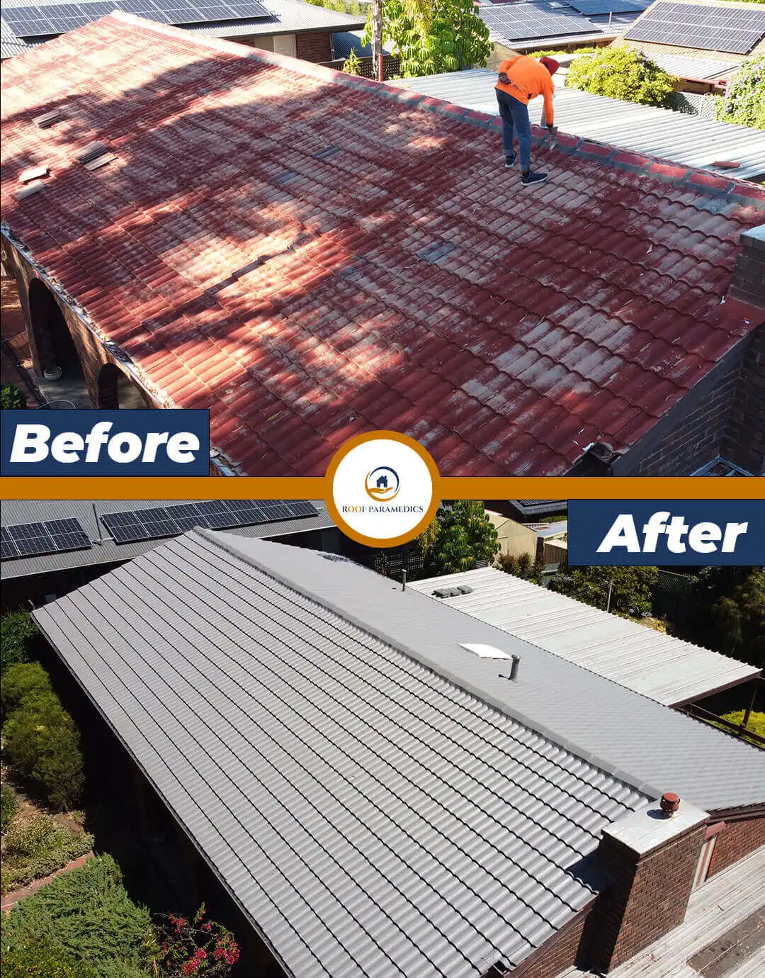 Roof restoration before and after project