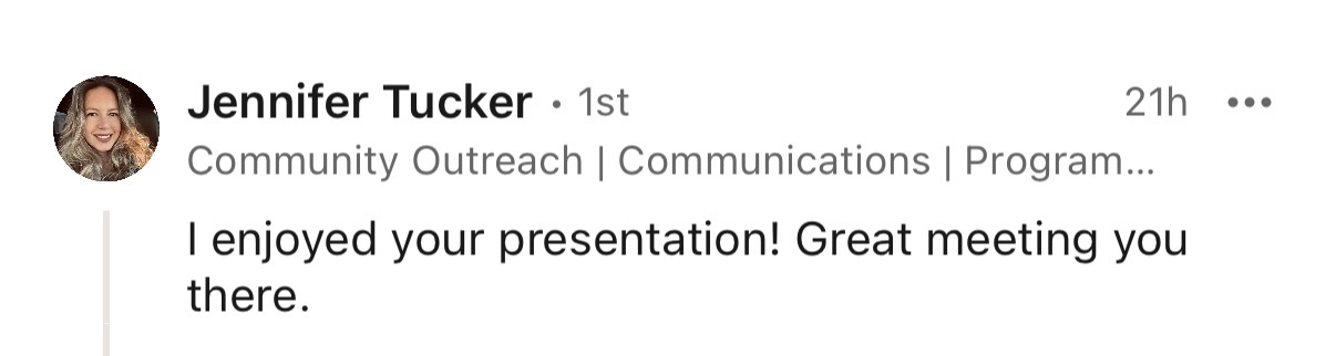 Audience testimonial for Algernae King