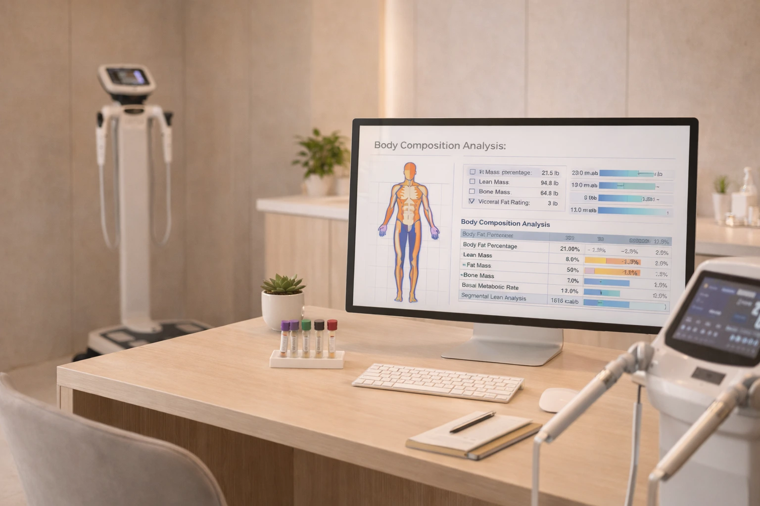 Premium metabolic health clinic with body composition assessment equipment — the type of medical weight loss clinic ACG helps entrepreneurs open