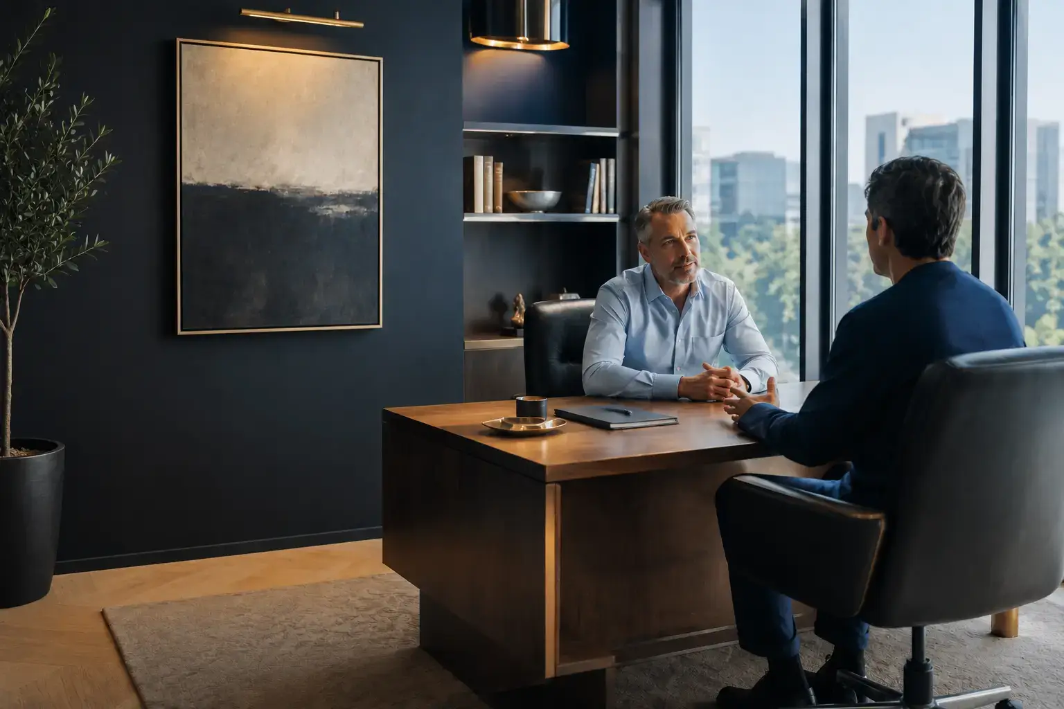 Private upscale men's sexual wellness clinic consultation suite, the type of discreet cash-pay clinic ACG helps entrepreneurs open