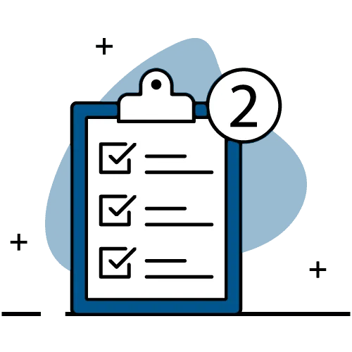 Step 2 icon showing a personalized plan with a heart and clipboard