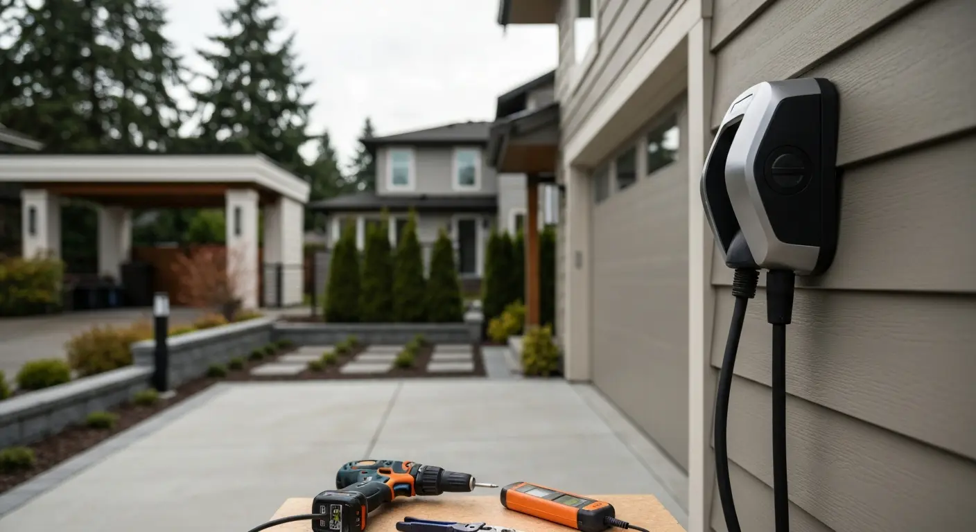 EV charger installation in a Bellevue driveway