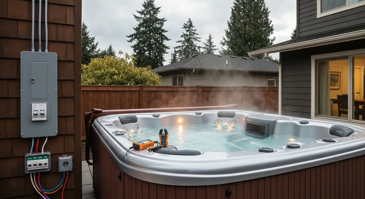 Hot tub circuit installation outdoors